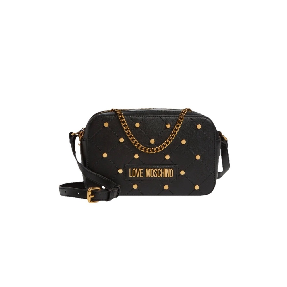 LOVE MOSCHINO Borsa Nero Faux Leather Crossbody Bag Studded Adjustable